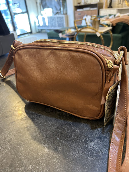 Oval Leather Handbag - Tan