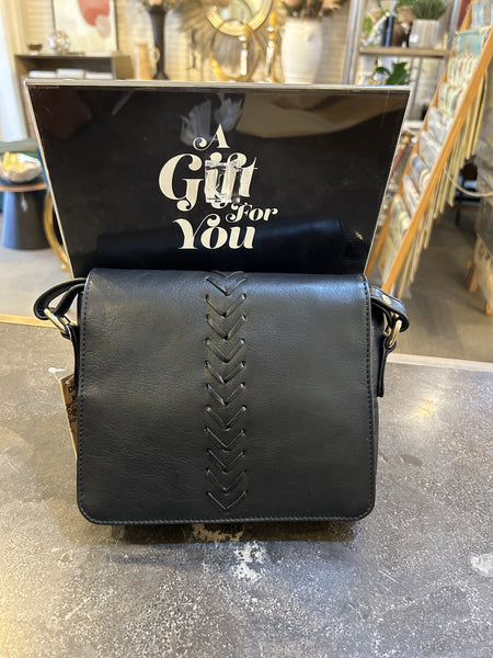 Zigzag Leather Handbag Black