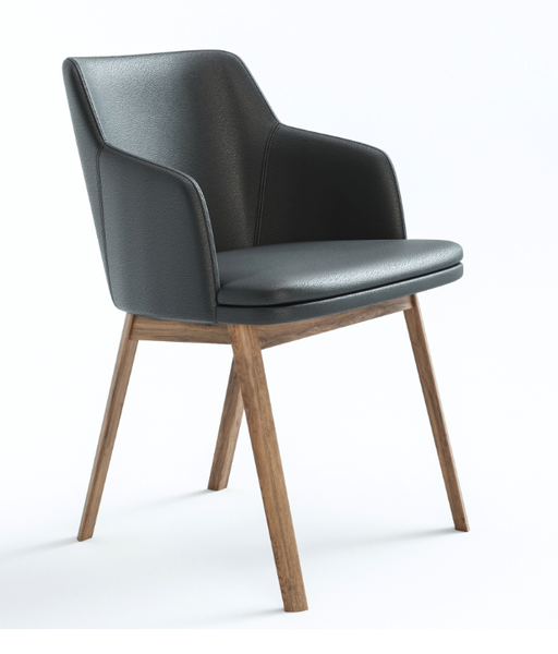 #65 Dining Chair Black Leather/Oak leg