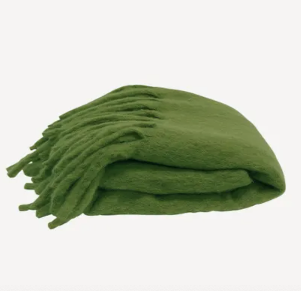 Sage Green Throw - Solid Fringed