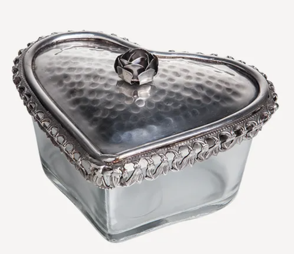 Glass Heart Box with Rose
