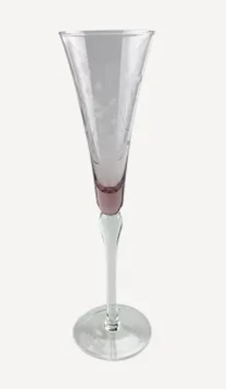 Floral Etched Champagne Glass Pink