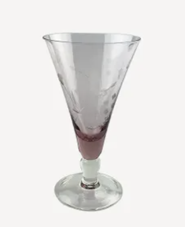 Floral Etched Wine Glass Short Pink