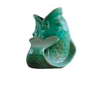 47cmH Ceramic Glazed Fish Shape Planter Green