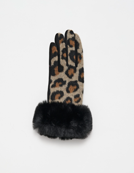 Gloves w/ Faux Fur Trim - Leopard