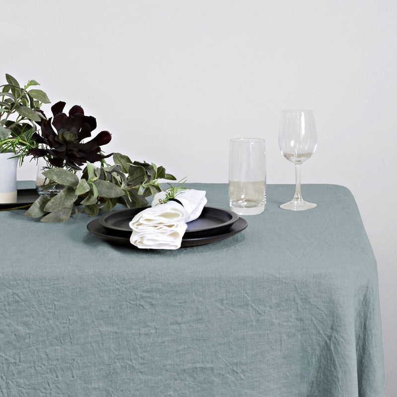 Linen Hemmed Table Runner - Pearl Blue