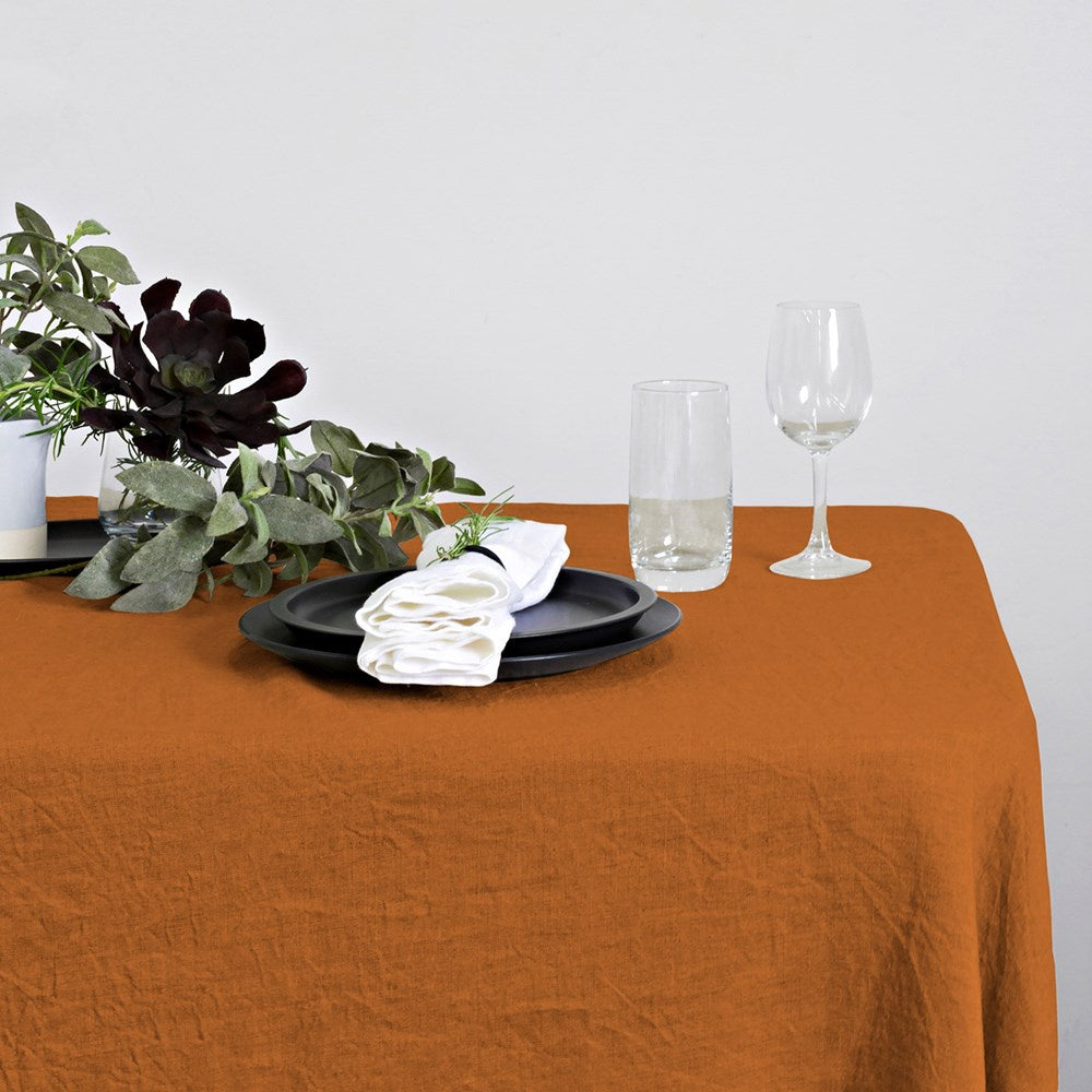 Linen Hemmed Table Runner - Rust