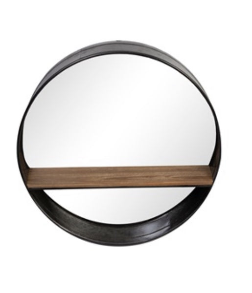 Round Mirror with Timber Shelf