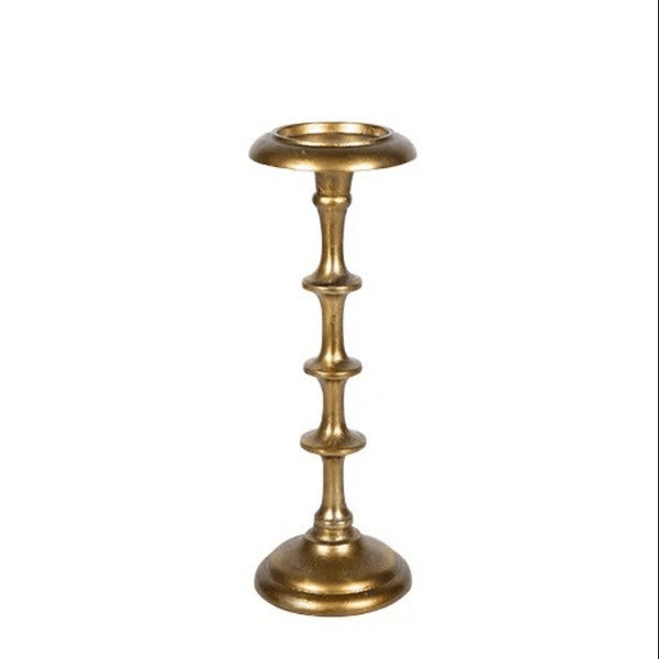 Ridged Pillar Candlestick - Gold - Short