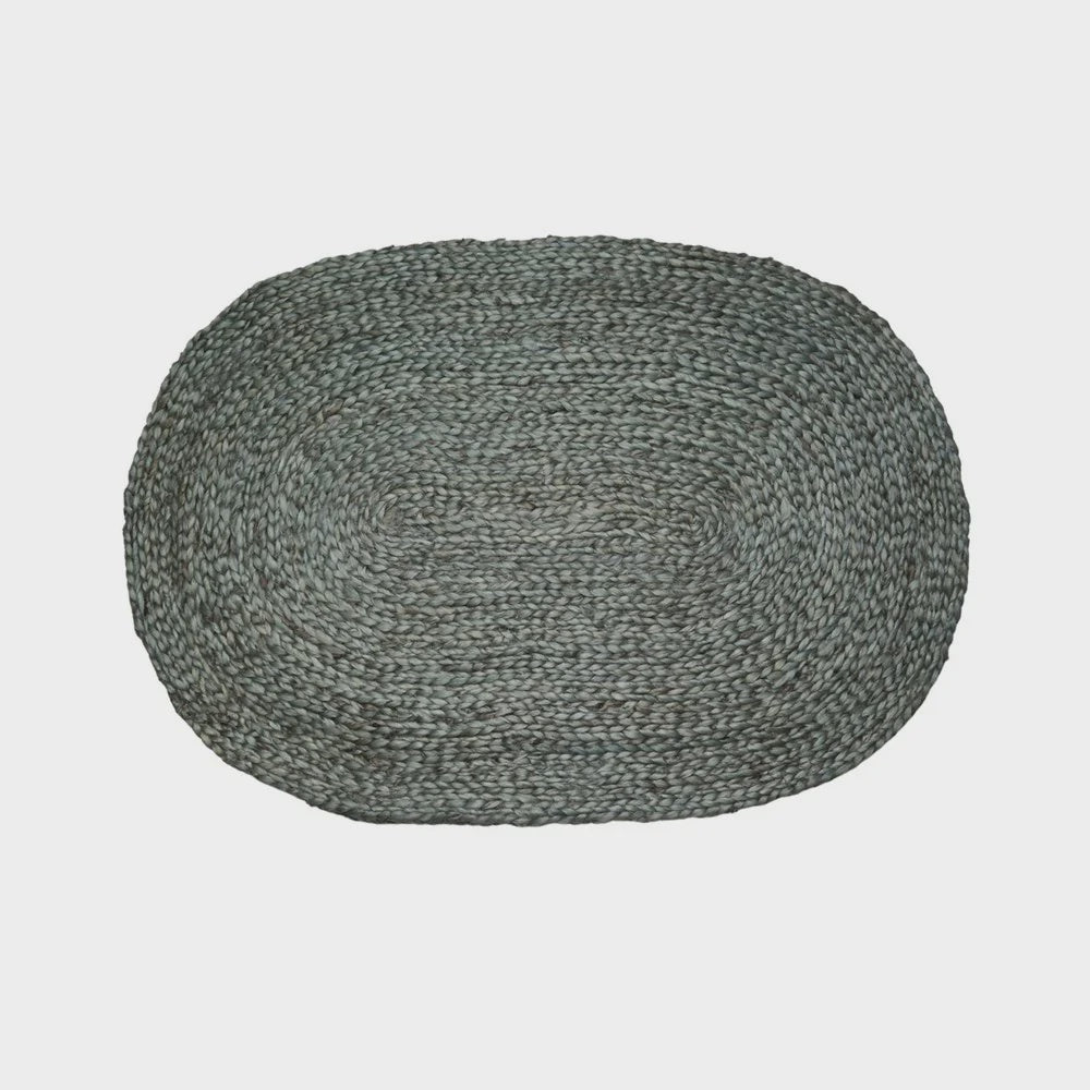 Jute Braided Oval Green Mat