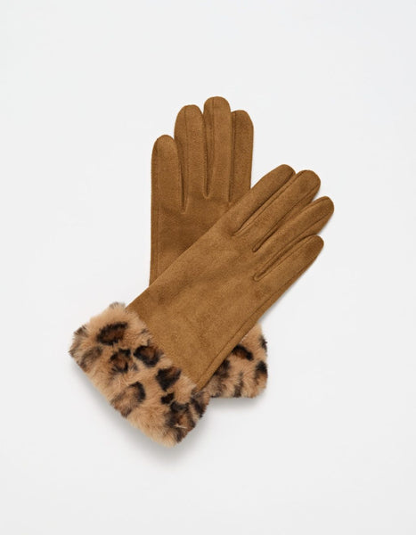 Gloves w/ Leopard Faux Fur Trim - Ginger