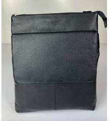 Front Flap Leather Slim Bag - Black