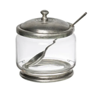 Pewter & Glass Sugar Bowl w Spoon