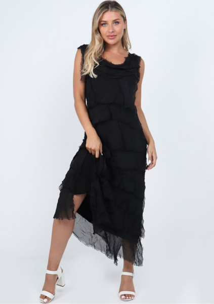 Colette Silk Tiered Dress - Long - Black