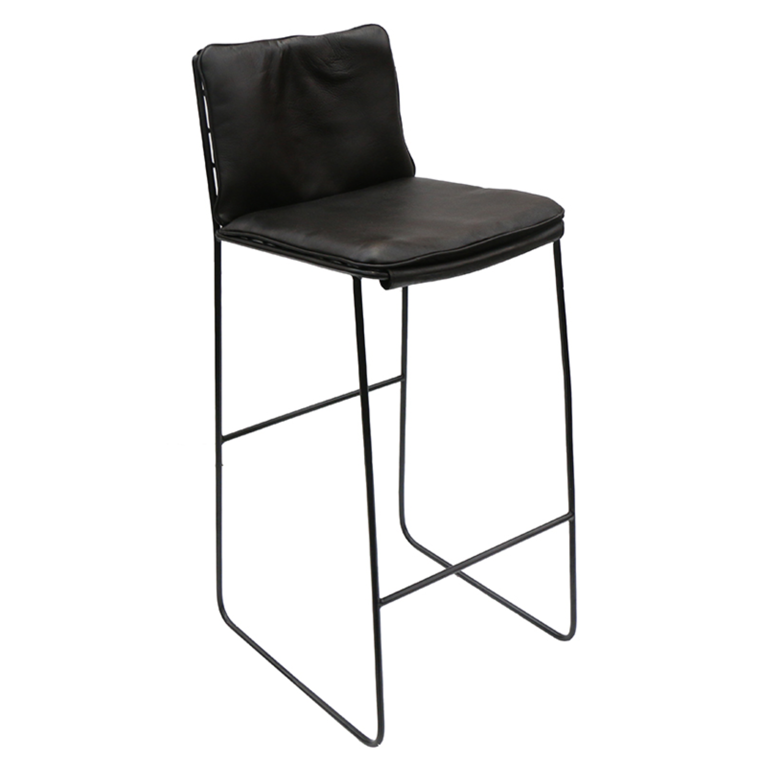 Leather & Metal Stool - Black