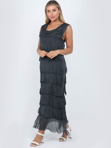 Colette Silk Tiered Dress - Long - Charcoal