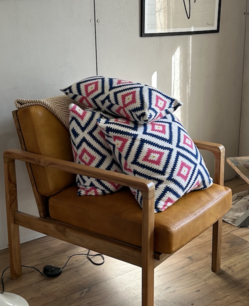 Pink and Blue Linen Cushion