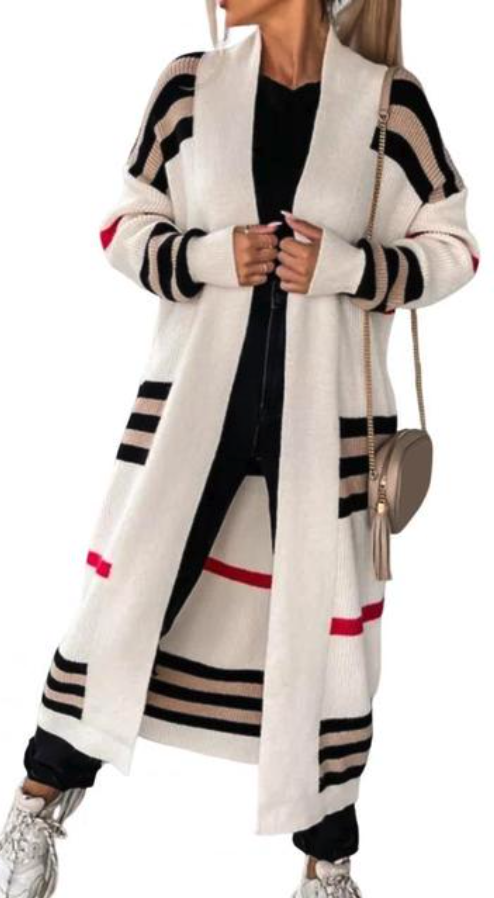 Cardigan Long Cream Stripe