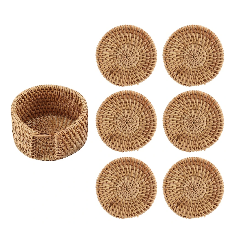 Rattan Coaster - 6 with holder