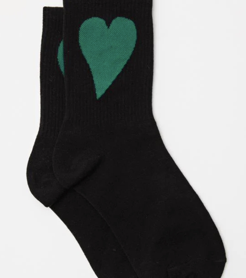 Sock Black w/Green Heart