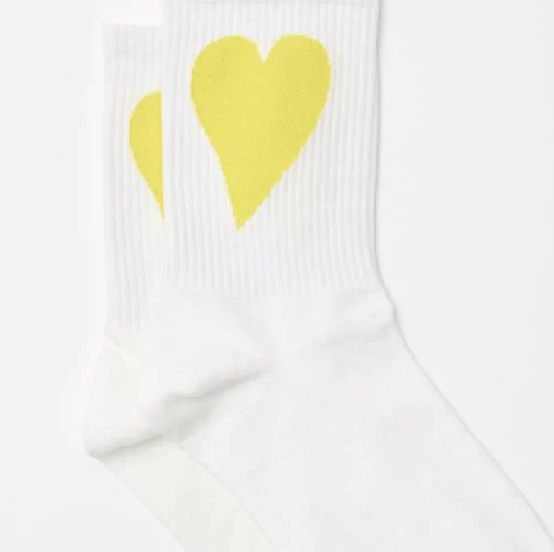 Sock White w/Yellow Heart