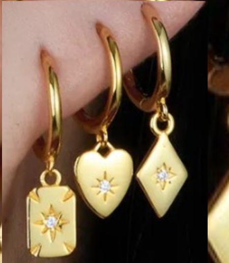 Sterling Silver 18K gold plate Diamond Earrings