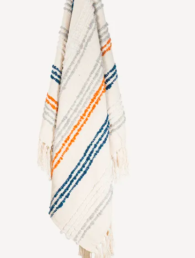 Striped Blue & Rust Cotton Throw