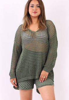 Josie Open Weave Sweater - Khaki (10-16)