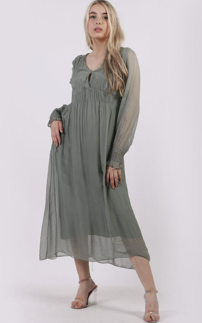 Lily Silk Dress Khaki