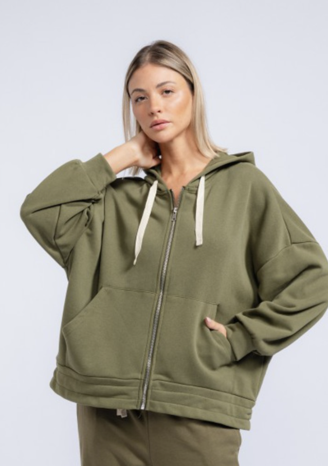 Front Zip Hoodie Khaki L