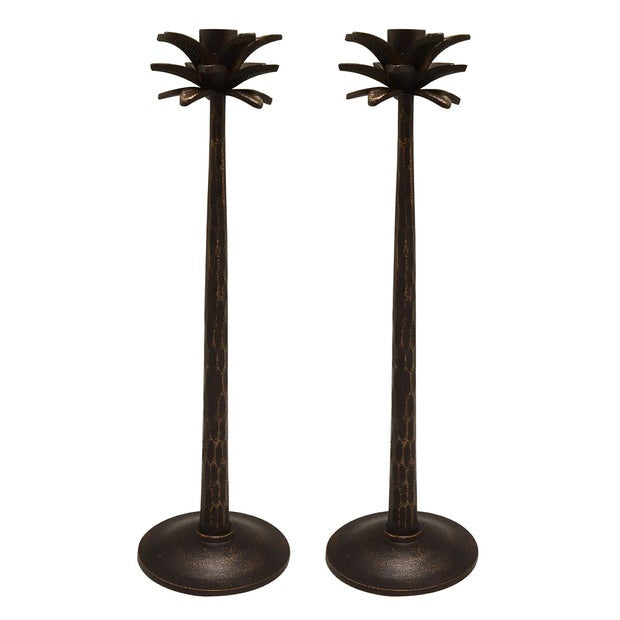 Caribbean Palm Candlestick - Black & Bronze Finish