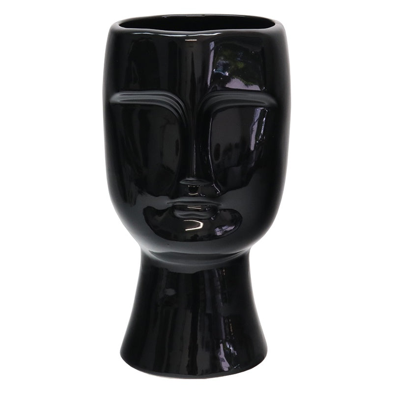 Angelo Ceramic Face Vase - Gloss Black - Large