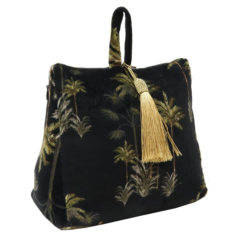 Velvet Doorstop - Palm Tree - Black