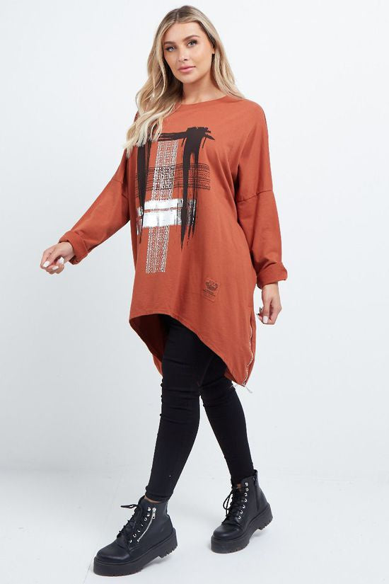 Brush Stroke Sweater - Rust