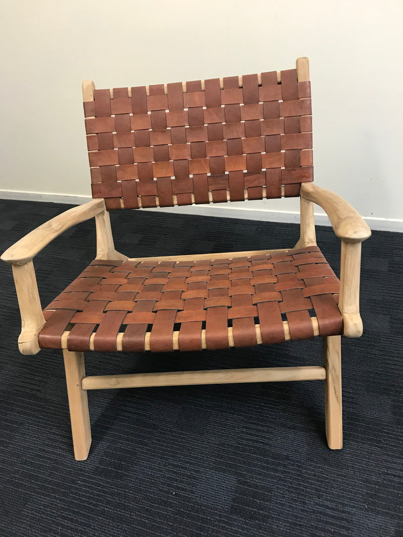 Tan Leather Strap Chair - Arms