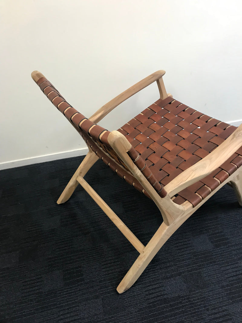 Tan Leather Strap Chair - Arms