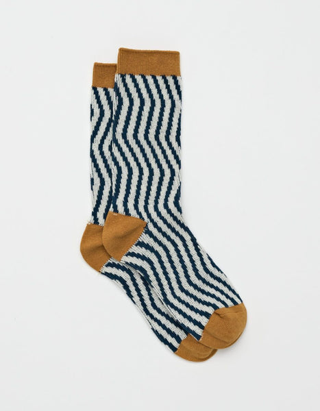 Socks - Navy Stripe & Mustard