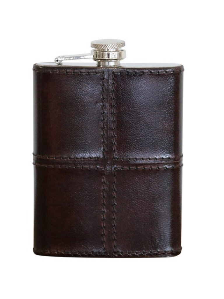 Leather Hip Flask w/ Nickel Details