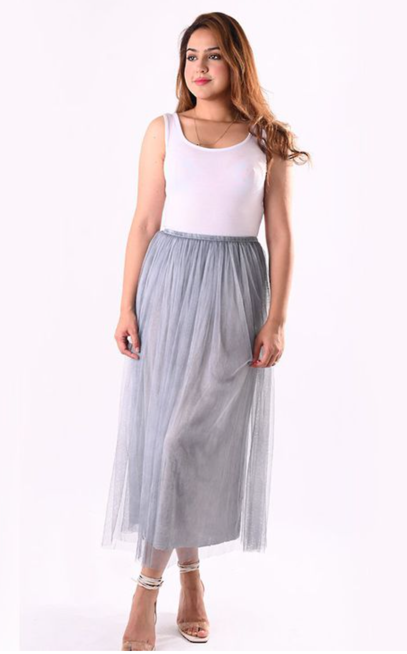 Nicolette Tulle Skirt Silver