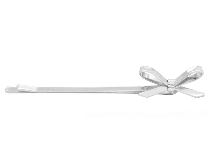 Hair Pin - Set of 2 - Bow - Silver