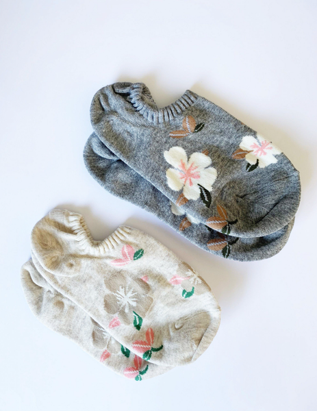 Socks - Summer Floral - Grey & Tan - Set of 2