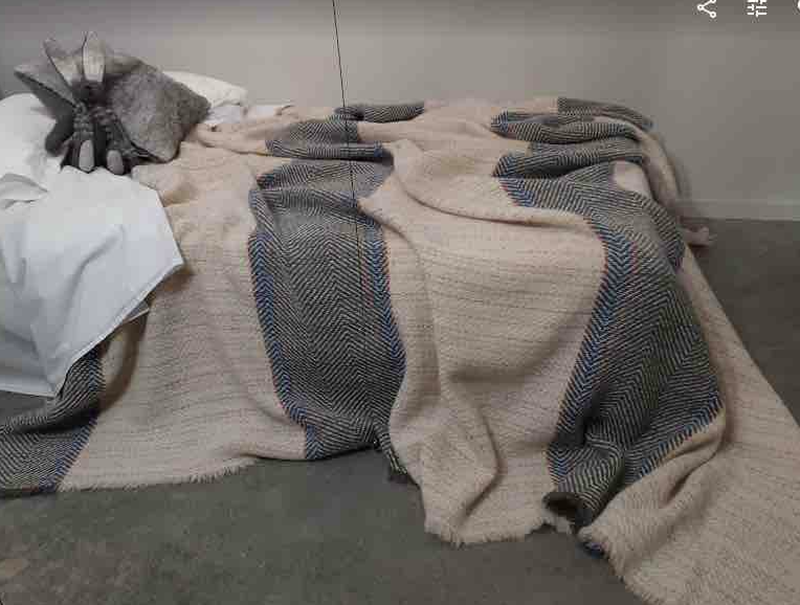 Beige Grey/Blue Blanket