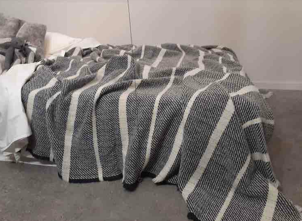Ecru Grey Striped Blanket