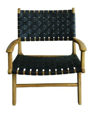 Black Leather Strap Chair - Arms