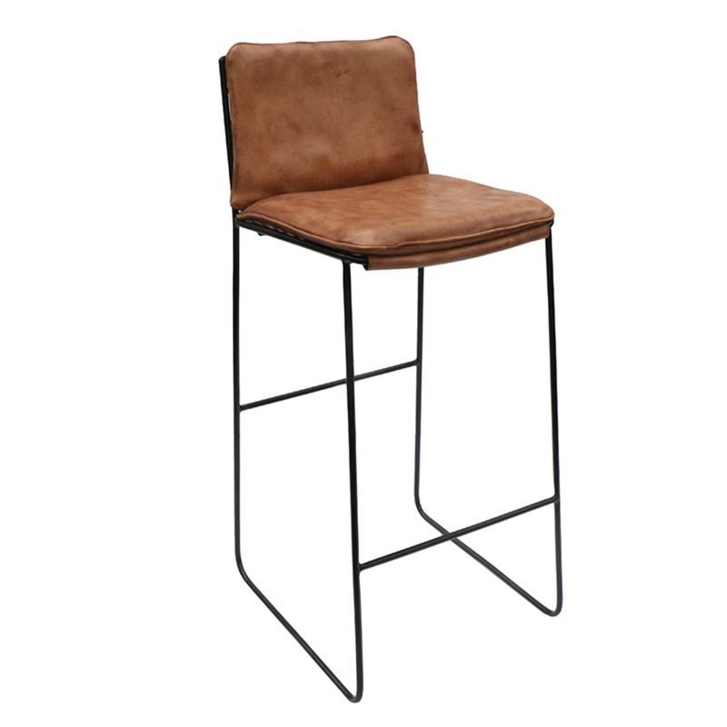 Leather & Metal Stool - Tan