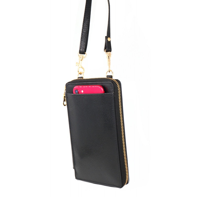 Italian Leather Phone Holder - Black