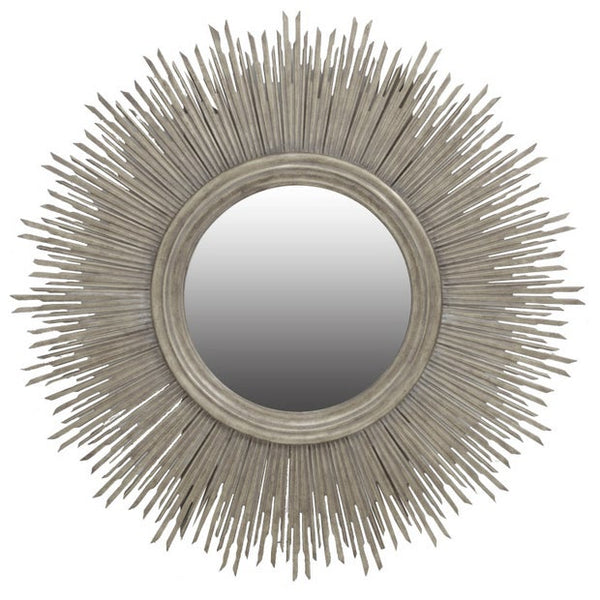 Round Mahogany Sun Mirror - Silver Leaf Finish